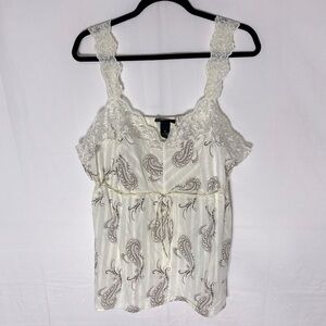 Lane Bryant Cream Brown Paisley Cotton Baby Doll Tank Top  W Lace Trim 20